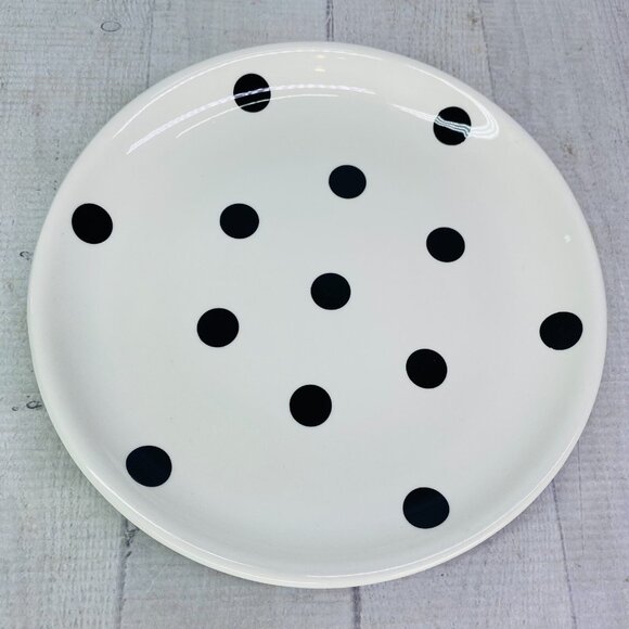 Coastline Imports White Black Polka Dots Earthenware 8" Round Plates Set of 4 - Picture 6 of 16